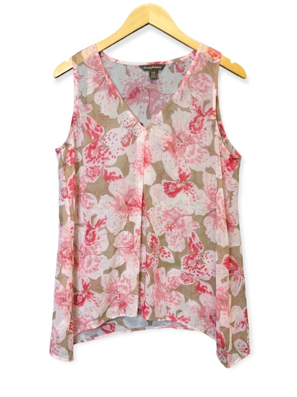 Tommy Bahama Women's L 100% Silk Floral Orchid Sleeveless V-Neck Top Blouse